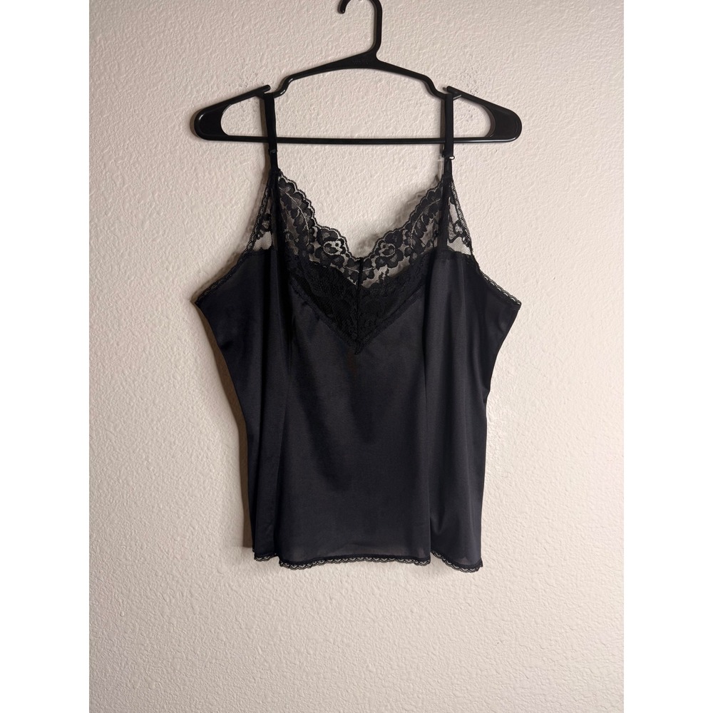 Vassarette Camisole Women Lace Trim V-Neck Top 2XL XXL Black Y2k